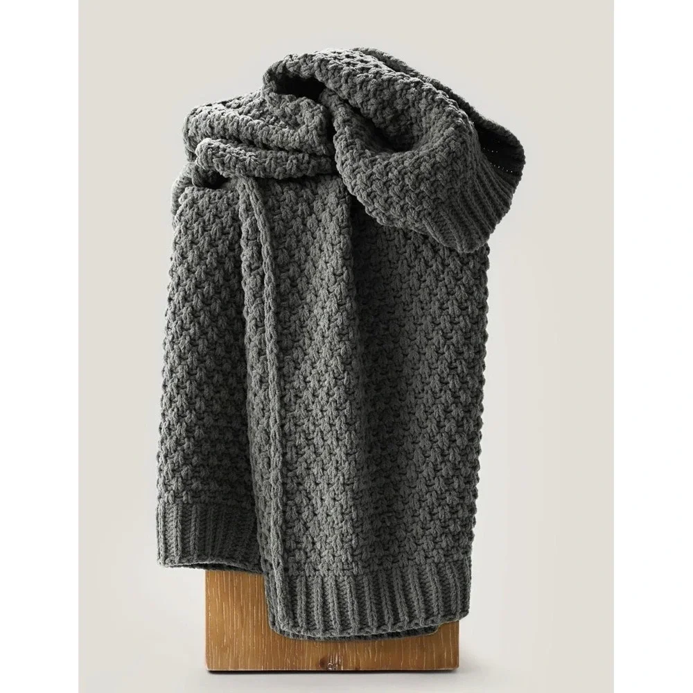 Evergrace Chenille Moss Stitch Throw Blanket Charcoal Grey 50x60 Chunky Knit NEW